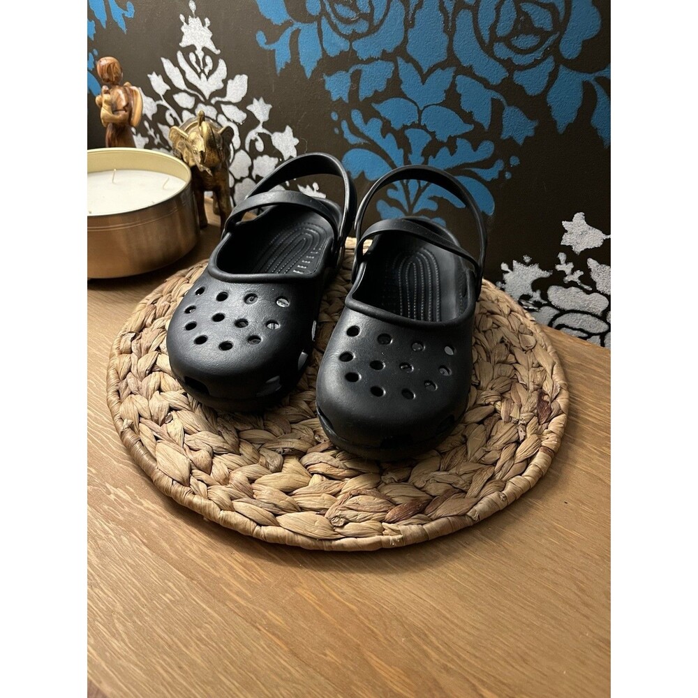 Crocs Women’s Size 8 Black Two Strap Clogs Mary Jane Slip On Comfort Shoes